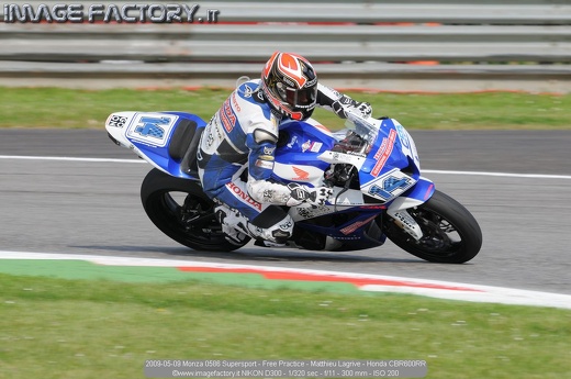 2009-05-09 Monza 0586 Supersport - Free Practice - Matthieu Lagrive - Honda CBR600RR